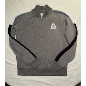 Reebok Women Gray Quarter Zip Sweatshirt Mock Neck Logo Athletic Size S